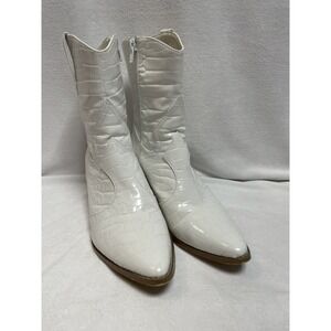Bambi Cowboy White Zip Western Boots Sz 8 M Women's Coconuts by Matisse